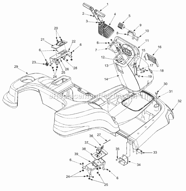Body Cover & Console Diagram and Parts List for 365L (53CA1D5K100) (2001) Cub Cadet Lawn Mower